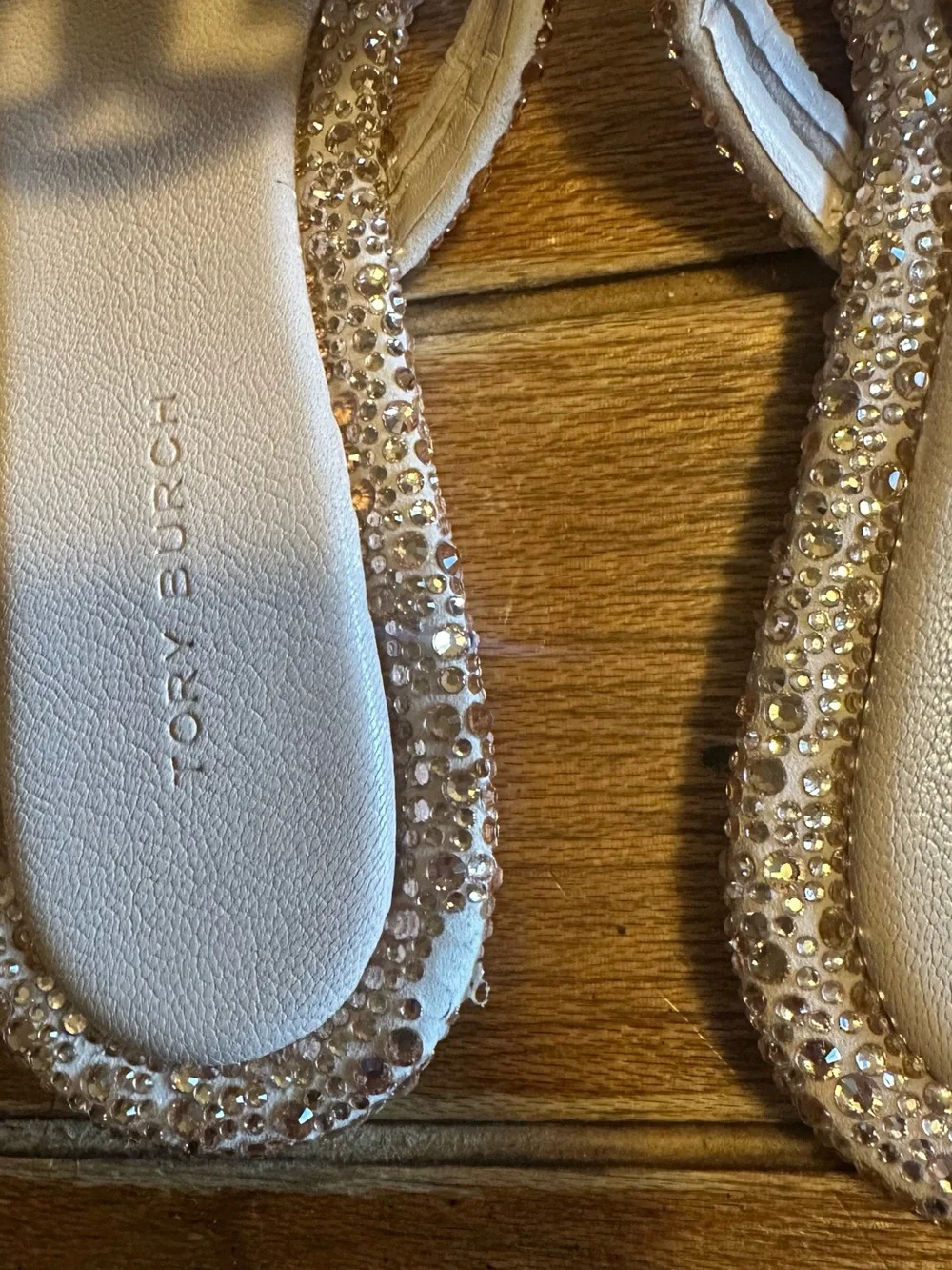 Tory Burch Crystal-Embellished Ivory/Gilded Miller Thong Sandals